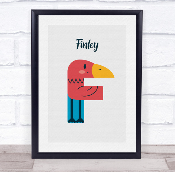 Flamingo Initial Letter F Personalised Children's Wall Art Print