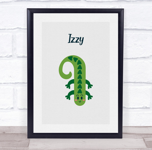 Iguana Initial Letter I Personalised Children's Wall Art Print