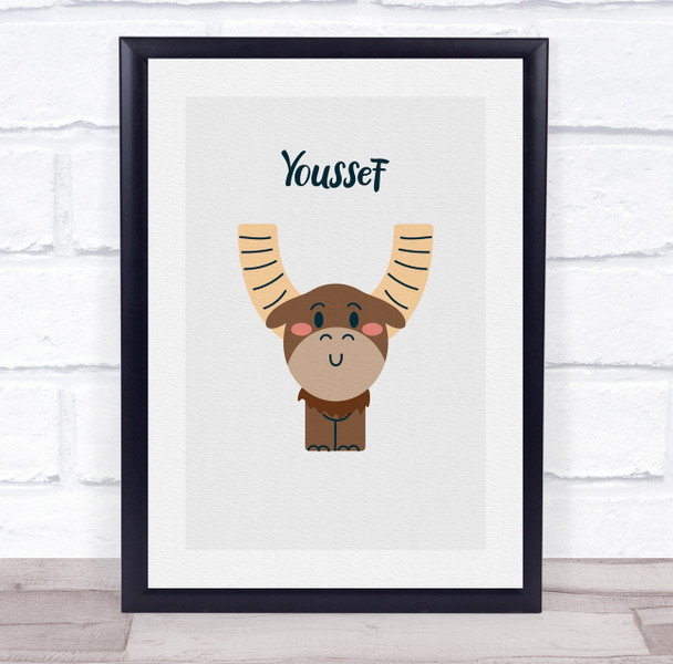 Yak Initial Letter Y Personalised Children's Wall Art Print