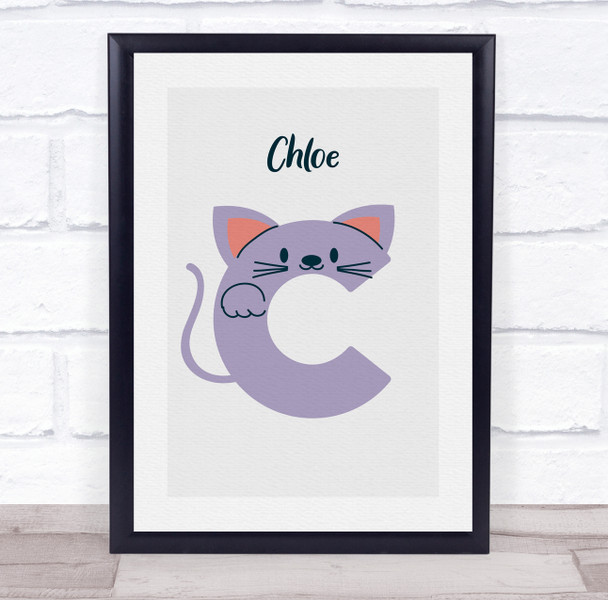 Cat Initial Letter C Personalised Children's Wall Art Print