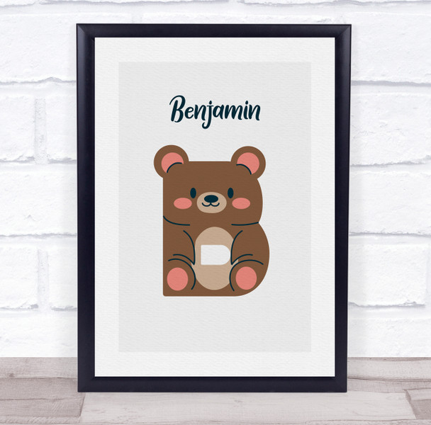 Bear Initial B Personalised Children's Wall Art Print