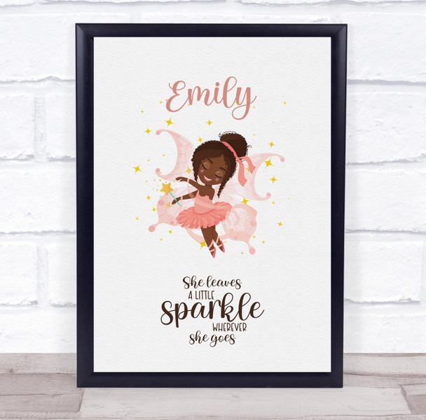 Little Fairy In Pink Dress Personalised Children's Wall Art Print