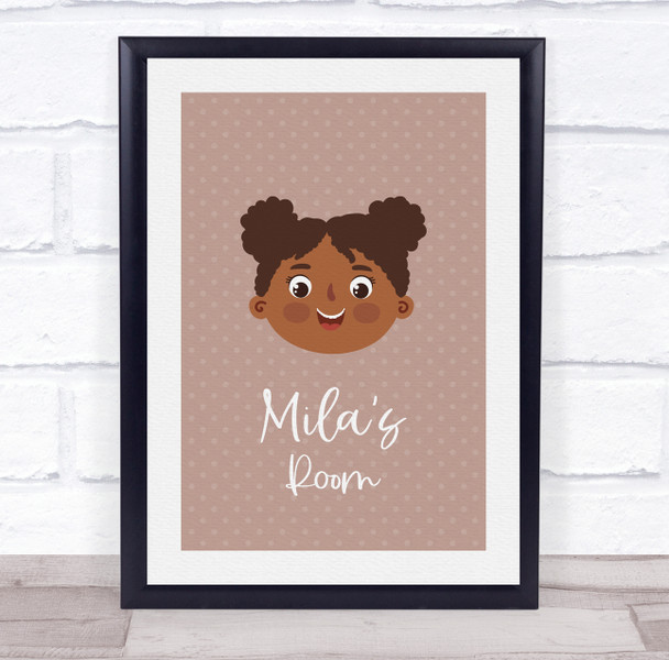 Face Of Dark Skin Girl Curly Hair Room Personalised Children's Wall Art Print