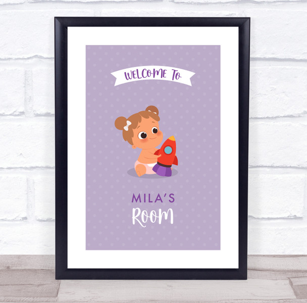 Brown Hair Girl Playing Toy Room Personalised Children's Wall Art Print