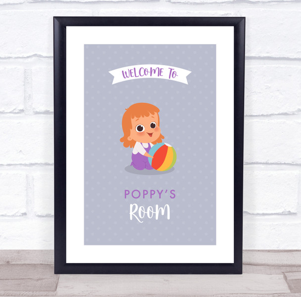 Baby Girl Playing Toy Room Personalised Children's Wall Art Print