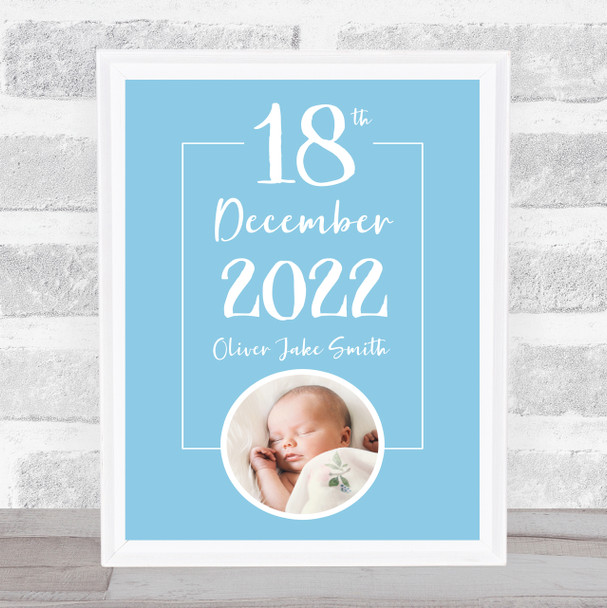 New Baby Birth Details Nursery Christening Date Blue Photo Keepsake Gift Print