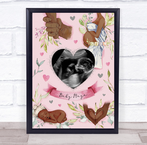 Dark Skin Baby Girl Pregnancy Scan Picture Photo Keepsake Gift Print