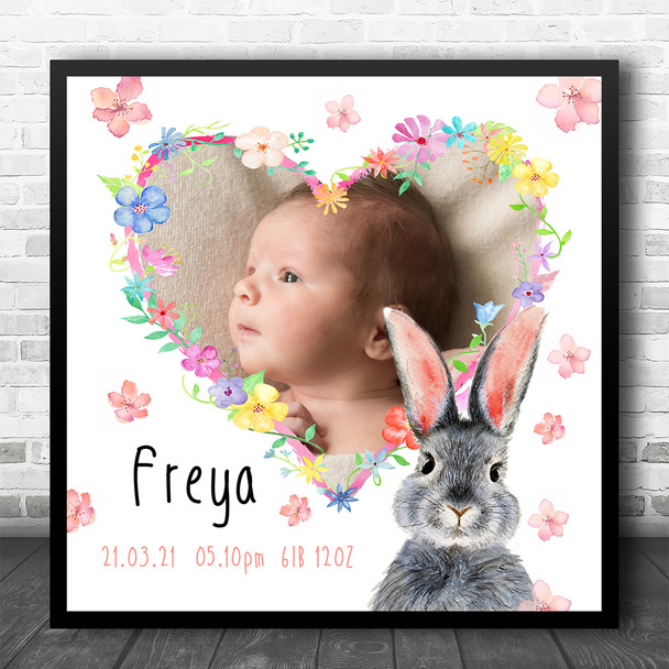 Birth Details Nursery Christening New Baby Bunny Square Photo Gift Print