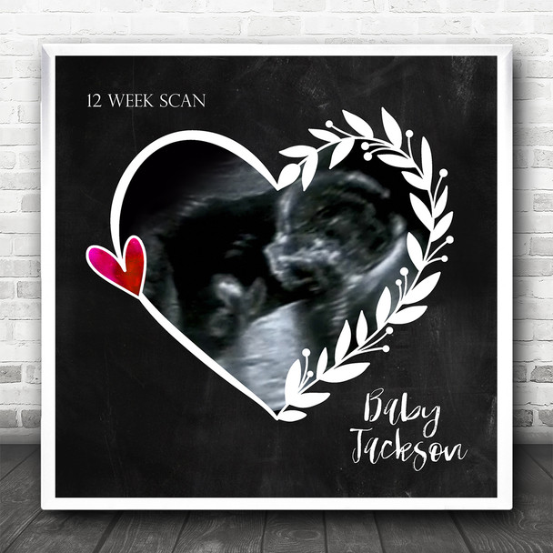 Black Square Heart Baby Scan Picture Photo Pregnancy Keepsake Gift Print