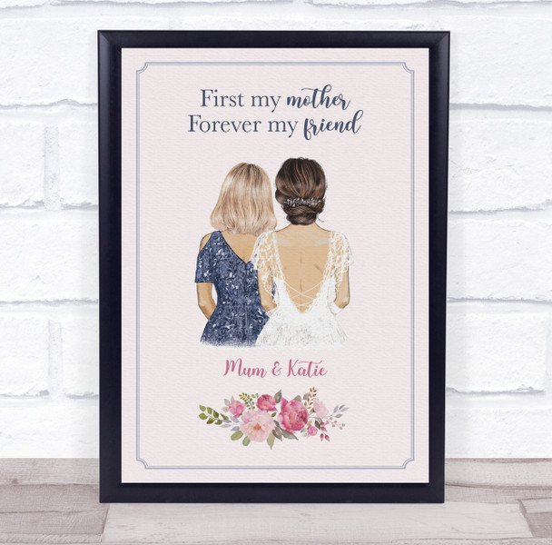 Bride With Her Mother Personalised Gift Art Print