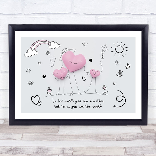 Hearts Characters Mother And Children Doodle Personalised Gift Art Print