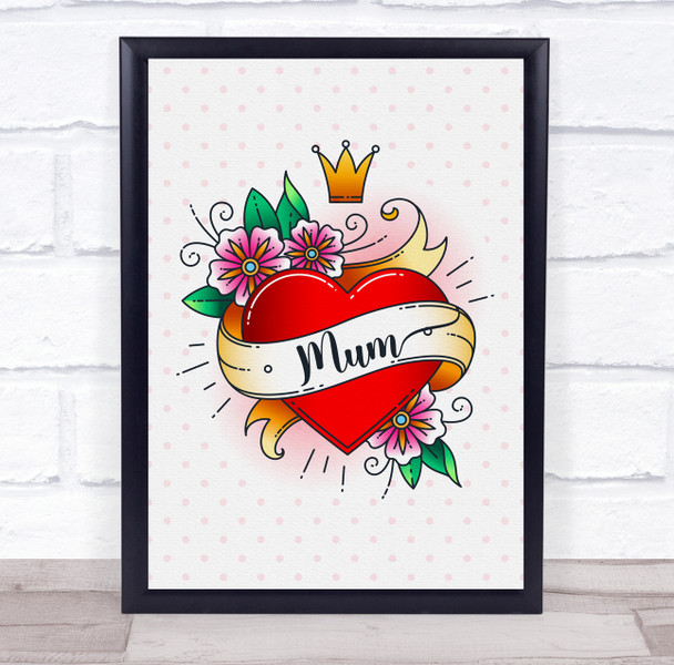 Red Heart Mum Tattoo Heart Personalised Gift Art Print