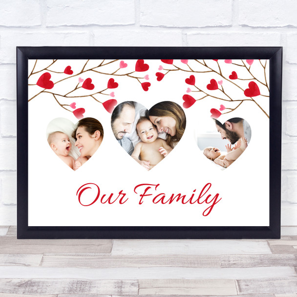 Our Family Photo Hearts X3 Heart Branch Personalised Gift Art Print