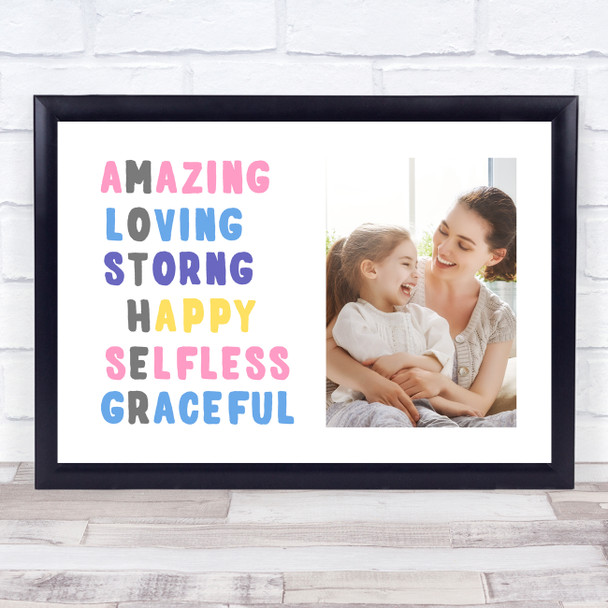 Mother Description Text Photo Personalised Gift Art Print