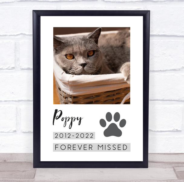 Pet Loss Memorial Forever Missed Paw Print Photo Personalised Gift Art Print