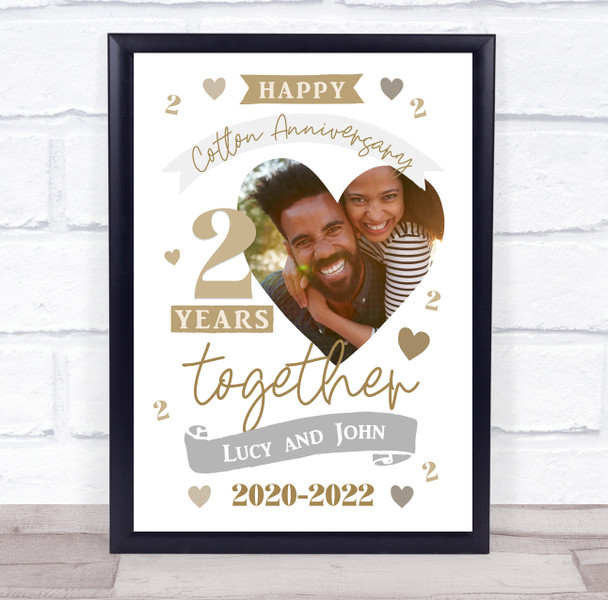 2 Years Together 2nd Wedding Anniversary Cotton Photo Personalised Gift Print