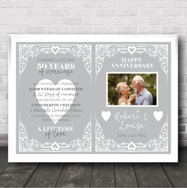 50 Years Of Marriage 50th Wedding Anniversary Couple Photo Frame Gift Print
