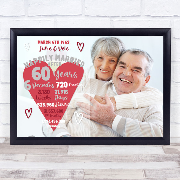 60 Years 60th Anniversary Wedding Heart Photo Personalised Gift Art Print