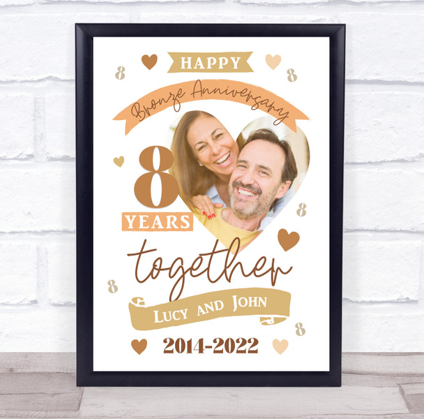8 Years Together 8th Wedding Anniversary Bronze Photo Personalised Gift Print