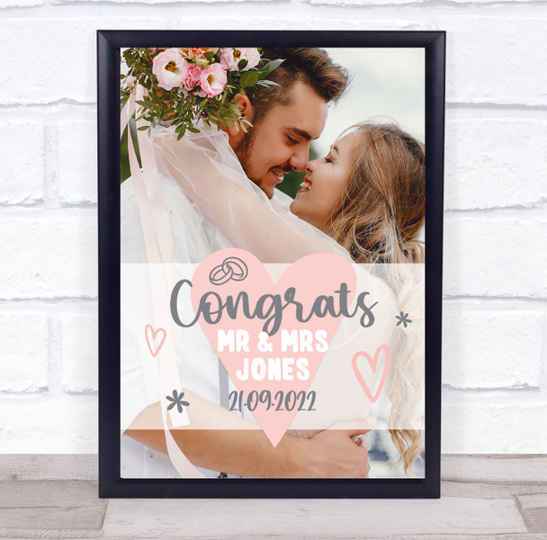 Congrats Mr & Mrs Wedding Day Typographic Photo Personalised Gift Art Print
