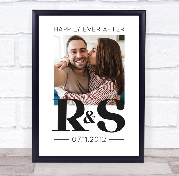 Happily Ever After Wedding Couple Photo Initials Personalised Gift Art Print