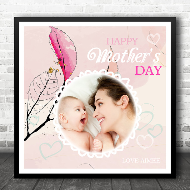 Mothers Day Abstract Pink Floral Photo Square Personalised Gift Art Print