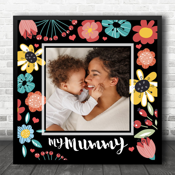 Black Square Floral Photo Mummy Personalised Gift Art Print