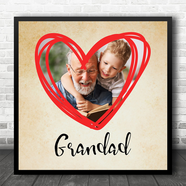 Vintage Scribble Heart Photo Grandad Square Personalised Gift Art Print