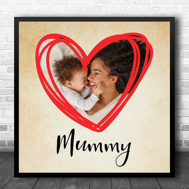 Vintage Scribble Heart Photo Mummy Square Personalised Gift Art Print