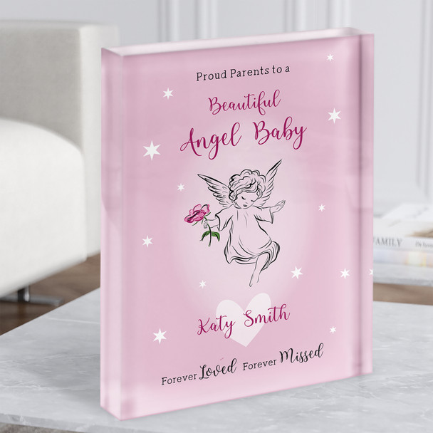 Parents Baby Loss Miscarriage Infant Loss Memorial Angel Pink Acrylic Block