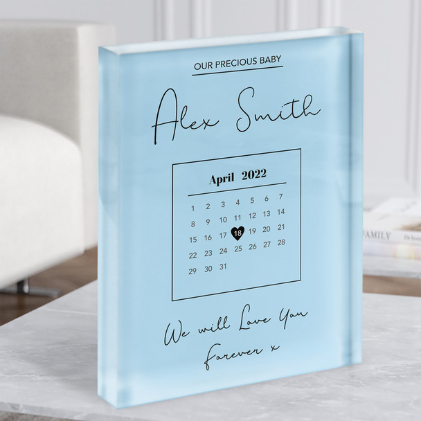 Precious Baby Due Date Special Date Calendar Memorial Blue Acrylic Block