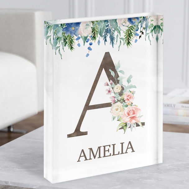 Floral Any Name Initial A Personalised Acrylic Block