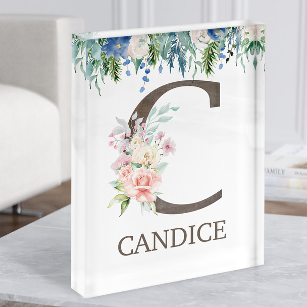 Floral Any Name Initial C Personalised Acrylic Block