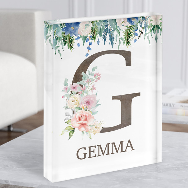 Floral Any Name Initial G Personalised Acrylic Block