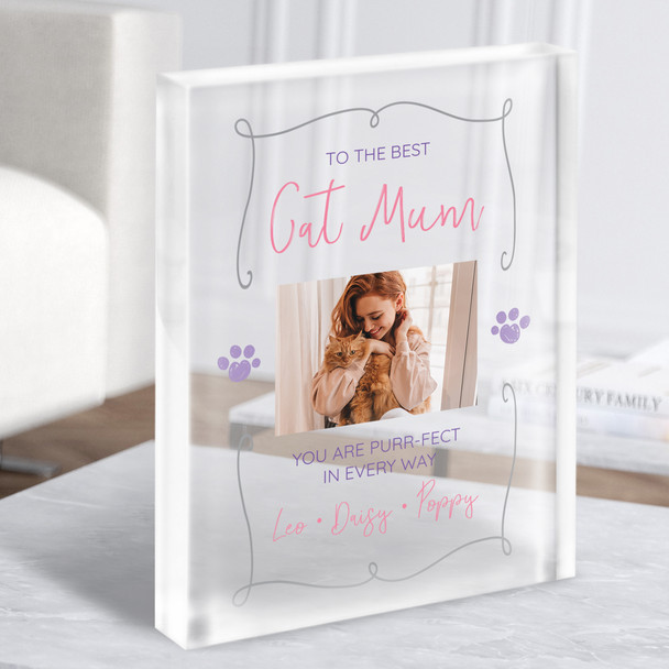 Cat Mum Paw Photo Frame Personalised Acrylic Block