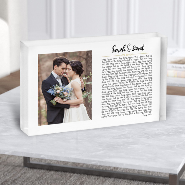 White Landscape Script Rectangle Wedding Photo Any Song Lyric Acrylic Block