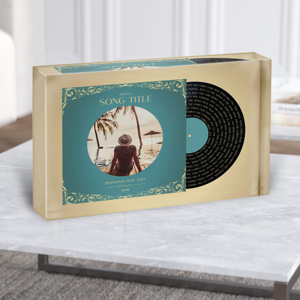 Gold Green Record Sleeve Your Photo Any Song Lyric Acrylic Block