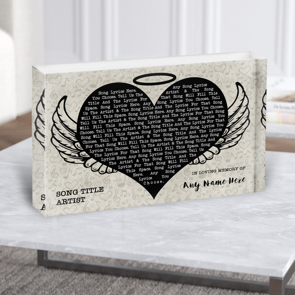 Heart Angel Wings Halo Memorial Any Song Lyric Acrylic Block