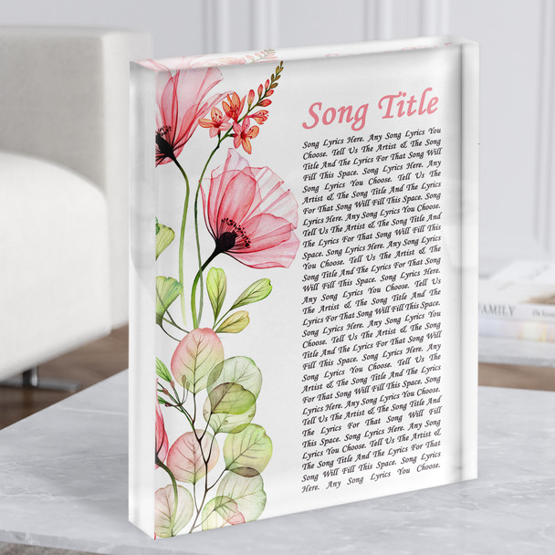 Floral Poppy Side Script Any Song Lyric Acrylic Block