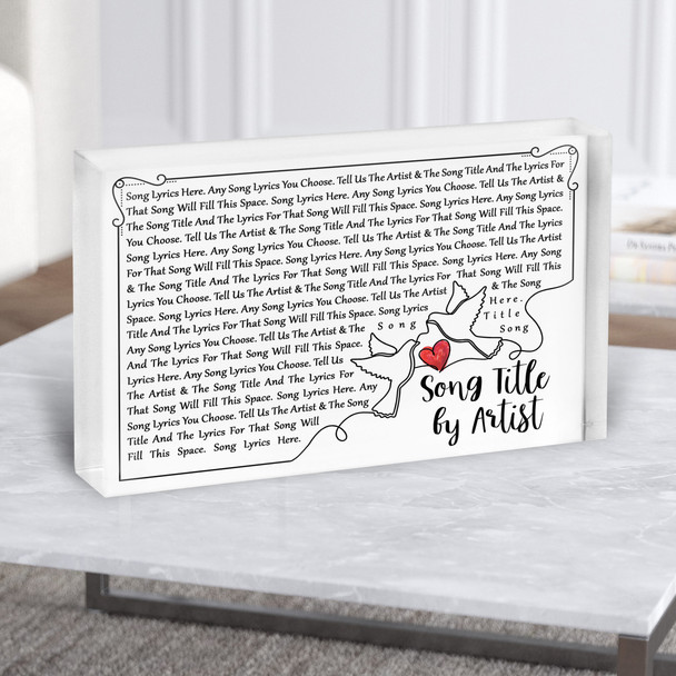 Line Art Doves & Heart Any Song Lyric Acrylic Block