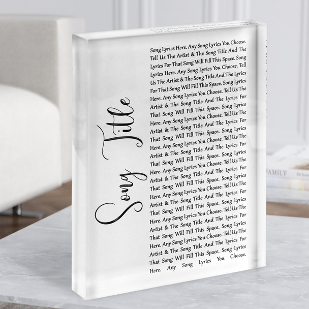 White Script Any Song Lyric Acrylic Block