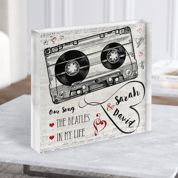 Square Music Script Cassette Tape Our Music Any Song Lyric Acrylic Block