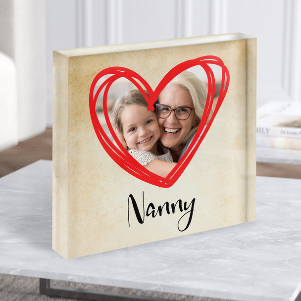 Vintage Scribble Heart Photo Nan Square Personalised Acrylic Block