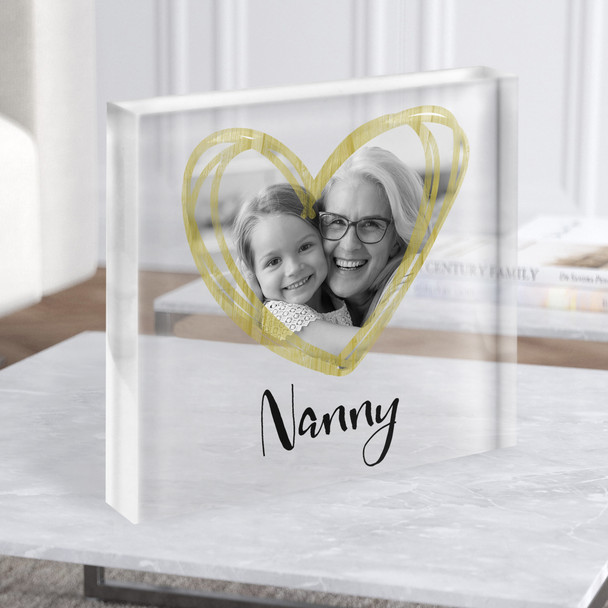 Simple Photo Heart Love Nanny Square Personalised Acrylic Block