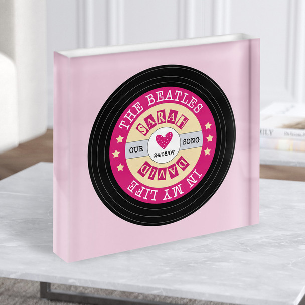 Pink Square Vinyl Record Square Any Song Lyric Acrylic Block