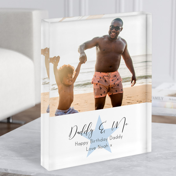 Daddy & Me Birthday Photo Star Blue Personalised Gift Acrylic Block