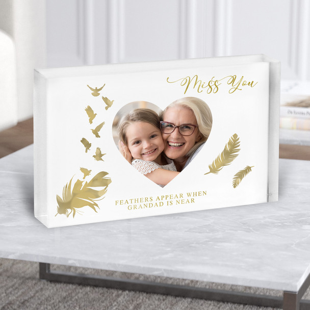 Feathers Appear Grandma Memorial Photo Personalised Gift Acrylic Block