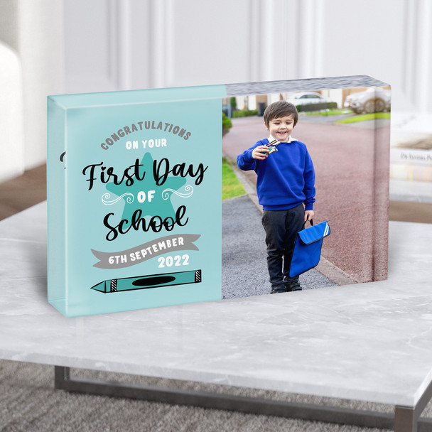 First Day Of School Congratulations Typographic Fun Photo Gift Acrylic Block