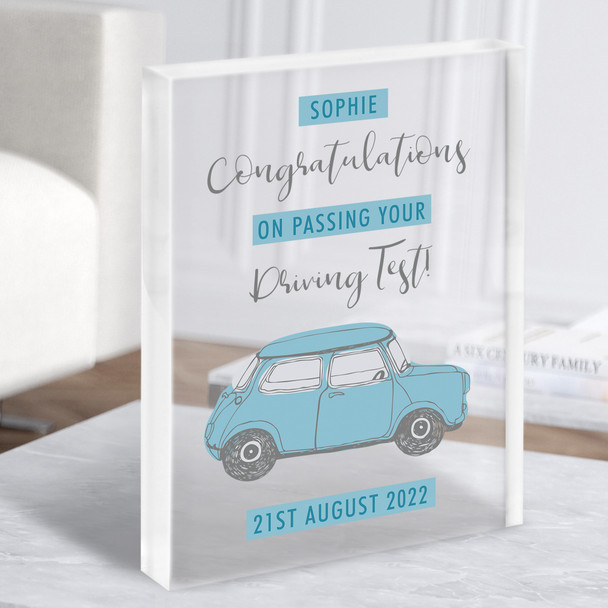 Passing Driving Test Congratulations Blue Car Personalised Gift Acrylic Block