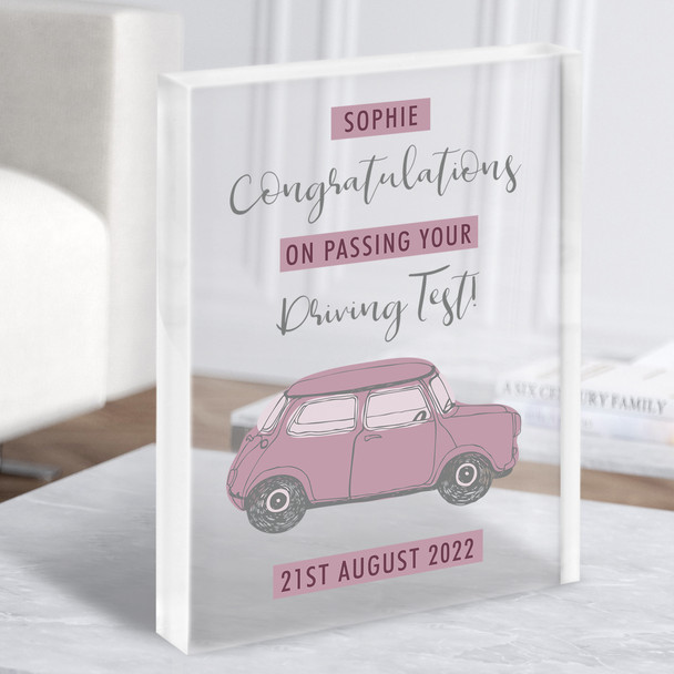 Passing Driving Test Congratulations Pink Car Personalised Gift Acrylic Block